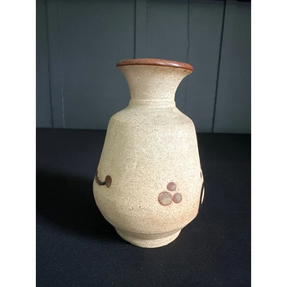 Vintage Mexican Tonala Sandstone Bud Vase Hand Painted Floral Folk Art Pottery - Picture 5 of 9